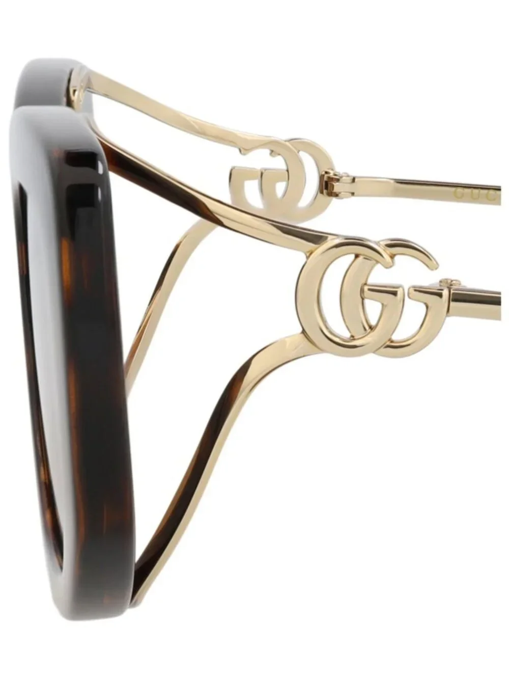 New Gucci Women's Sunglasses Square Rectangle Injection Frame Havana Gold Brown